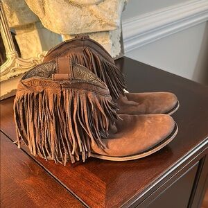 LIBERTY Black Brown Fringe Ankle Boots